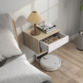 HOMCOM Set de 2 noptiere montate pe perete, noptiere, sertar, compartiment deschis, blat, 37 x 32 x 21 cm, lemn natural | Aosom Romania