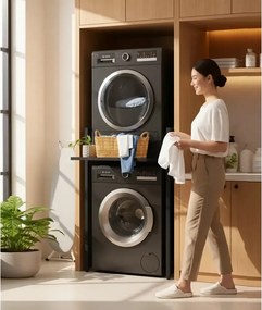 Suport raft pentru mașină de spălat și uscător cu sertar,negru