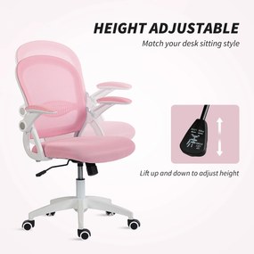 Vinsetto Scaun de Birou Ergonomic, Reglabil, cu Spătar din Plasă și Scaun Captusit, 65.5x61.5x88-97.5 cm, Roz | Aosom Romania