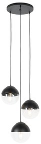 Lampa suspendata retro neagra cu sticla transparenta rotunda cu 3 lumini - Eclipse