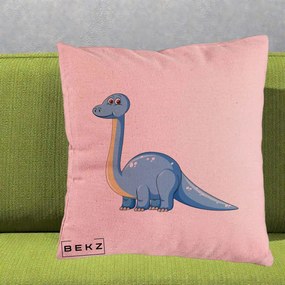 Perna Personalizata Brontosaur Albastru, 40x40 cm, Roz, Husa Detasabila, Perna Inclusa, BEKZ®