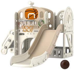 AIYAPLAY Loc de joacă pentru copii, tobogan 7-în-1, loc de joacă interior cu depozitare și tunel de târâre, 186x153x111 cm, alb crem | Aosom Romania