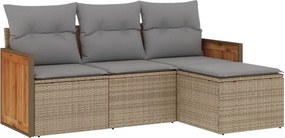 vidaXL Set canapele de grădină, 4 piese, cu perne, bej, poliratan