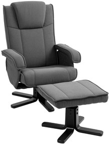 HOMCOM Fotoliu de relaxare leagăn cu taburet, tapiterie din material textil în aspect de catifea, fotoliu tapițat cu funcție de rotație de 360°, cadru de lemn, Gri | Aosom Romania