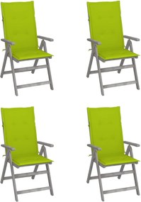 vidaXL Scaune grădină rabatabile cu perne, 4 buc., lemn masiv acacia