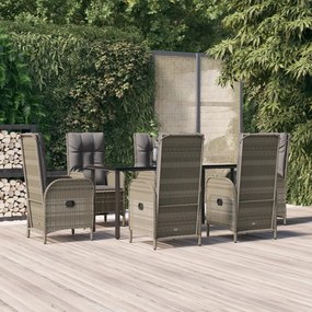 3185202 vidaXL Set mobilier de grădină cu perne, 7 piese, negru/gri, poliratan