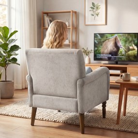 HOMCOM Fotoliu de salon, 1 loc cu spătar înalt, cotiere, șezut lat, picioare din lemn de hevea, material cu aspect de in, gri | Aosom Romania