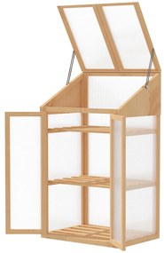 Outsunny Mini-seră, seră mică cu structură din lemn, ferestre și ușă dublă, 3 rafturi, 70L x 50L x 120Î cm, maro | Aosom Romania
