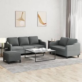 vidaXL Set de canapele cu perne, 3 piese, gri închis, textil