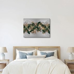 Tablou - Frunze tropicale, Galben - auriu (70x50 cm)