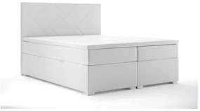Pat matrimonial Boxspring 160 cm Melo (alb piele ecologică) (cu sp. depozitare). 1044175