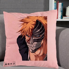 Perna Personalizata Bleach Ichigo Masca Hollow, 40x40 cm, Roz, Husa Detasabila, Perna Inclusa, BEKZ®