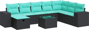 vidaXL Set mobilier de grădină cu perne, 9 piese, negru, poliratan