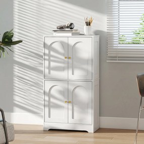 HOMCOM Comodă Bucătărie, Dulap Bucătărie cu 2 Dulapuri, 4 Uși Arcuite, 2 Rafturi Reglabile, cu Dispozitiv Anti-Răsturnare, 60x30x110 cm, pentru Sala de Masă, Living, Alb | Aosom Romania