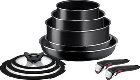 Set de tigaie Tefal Ingenio Easy Cook & Clean L1539053, 10 piese, mânere detașabile, acoperire antiaderentă, Thermo Signal, negru