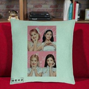 Perna Personalizata K-pop BLACKPINK Colaj Roz, 40x40 cm, Verde Menta, Husa Detasabila, Perna Inclusa, BEKZ®