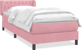 vidaXL Pat box spring cu saltea, roz, 90x220 cm, catifea