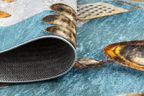 ANDRE 33220 covor lavabil linguri, bucatarie, anti-alunecare - albastru / aur