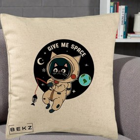 Perna Decorativa Give Me Space Pisica Astronaut, 40x40 cm, Bej, Husa Detasabila, Perna Inclusa, BEKZ®