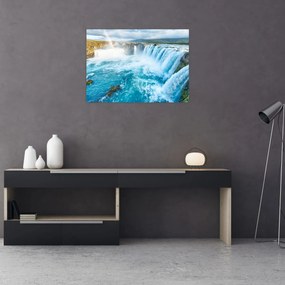 Tablou pe sticlă - Cascada Godafoss (70x50 cm)