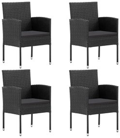 vidaXL Scaune de grădină cu perne, 4 buc., negru, poliratan