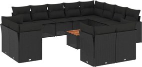 vidaXL Set mobilier de grădină cu perne, 13 piese, negru, poliratan