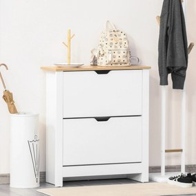 HOMCOM Dulap pentru pantofi cu 2 compartimente, capacitate 12 perechi, 72x26x80 cm, alb + maro | Aosom Romania
