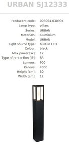 Stalp Exterior inaltime 80cm, Protectie IP65, LED URBAN