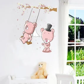 Sticker perete Pink bear swing