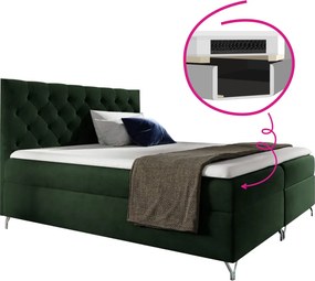 Pat cu boxspring, 200x200, ţesătură verde Velvet, GULIETTE + cadou