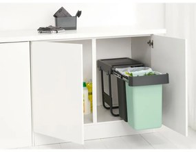 Cos de gunoi colectare selectiva Brabantia Sort&Go 1008862, 2x15 L, Montaj intern cu cadru telescopic, Gri/verde
