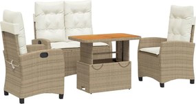 vidaXL Set canapele de grădină, 4 piese, cu perne, bej, poliratan