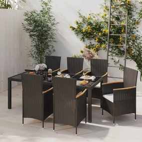 3094929 vidaXL Set mobilier de exterior cu perne, 7 piese, negru, poliratan