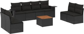 vidaXL Set mobilier de grădină cu perne, 9 piese, negru, poliratan