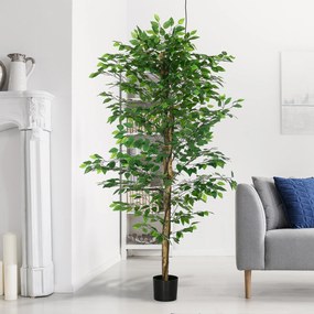 HOMCOM Plantă Artificială de Ficus cu 1260 Frunze, Plantă Artificială cu Ghiveci Inclus, Ø17,5x14,5 cm, Verde | Aosom Romania