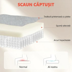 Scaun Ergonomic HOMCOM, Spătar Înalt, Tapițat în Catifea Imprimată, Cotiere Rabatabile, Alb Crem | Aosom Romania