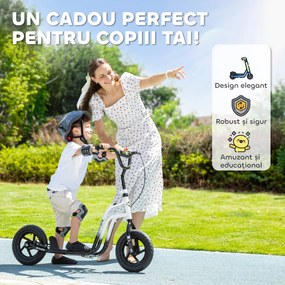 AIYAPLAY Monopatin pentru Copii 5-12 Ani cu Roți Mari de 30cm și Ghidon Reglabil, Monopatin pentru Copii din Oțel cu Frână Posterioară, Suport, Alb și Negru | Aosom Romania