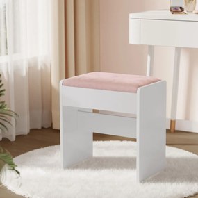 Taburet/scaun tapițat VELVET pentru masa de toaletă, 45×45×28,6 cm, alb/roz Vasagle