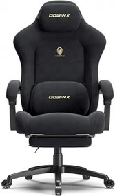 DOWINX – Scaun Gaming, Suport Lombar cu Masaj, Șezut cu Arcuri Metalice și Spumă, Rabatabil 90°-160°, Suport picioare, Rezistent 160 kg, material textil, Negru