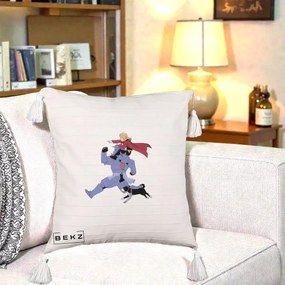 Perna Personalizata Fullmetal Alchemist Edward si Alphonse, 40x40 cm, Bej cu Franjuri, Husa Detasabila, Perna Inclusa, BEKZ®