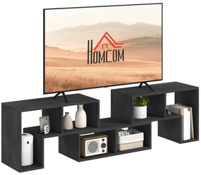 HOMCOM Mobilier TV 75" cu 2 Rafturi în Formă de L și Raft Dreptunghiular, 134-180x30,5x44 cm, Negru | Aosom Romania