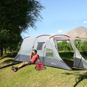 Outsunny Tenta de camping familială 6-8 persoane, tentă tunnel impermeabilă, uși + ferestre, 5,1 x 2,4 x 1,8 cm, gri deschis | Aosom Romania