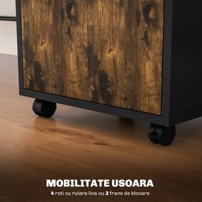 HOMCOM Dulăpior de Birou cu 4 Roți, Raft Deschis și 2 Sertare, Mobilier de Birou din Lemn și Metal, 40x35x60 cm, Maro | Aosom Romania