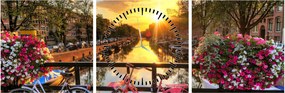 Tablou - Răsărit de soare la Amsterdam (cu ceas) (90x30 cm)