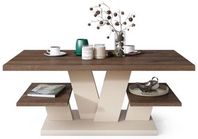 Mazzoni VIVA MAT Stejar Maro/Bej (Șampanie) - MĂSUȚĂ DE CAFEA MODERNĂ CU RAFTURI