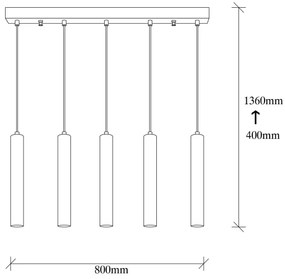 Lustră suspendată pe cablu TEMPO, 5 x E27, 40 W, 230 V, aurie
