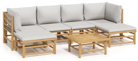 3155101 vidaXL Set mobilier de grădină cu perne gri deschis, 7 piese, bambus