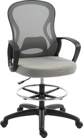 Vinsetto Scaun de birou ergonomic, fotoliu de birou cu suport pentru picioare și cotiere, din mesh, 59 x 65 x 123 cm, Gri | Aosom Romania