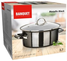 Banquet Oală emailată METALLIC Black 22 cm, 3,7 5l, cu capac, 22 cm