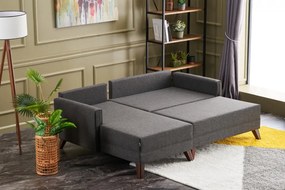 Coltar Modular pe Stanga cu Taburet, Cadru Lemn de Brad, Bella Mini, Gri Antracit